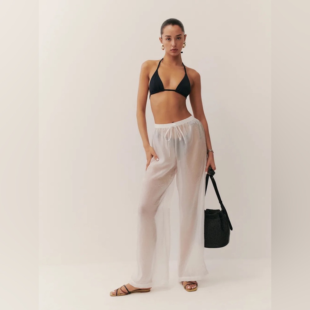 Reformation sheer white Olina pant pool beach coverup sz S